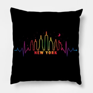 New York Pride City Skyline EKG Heartbeat Rainbow Night Pillow