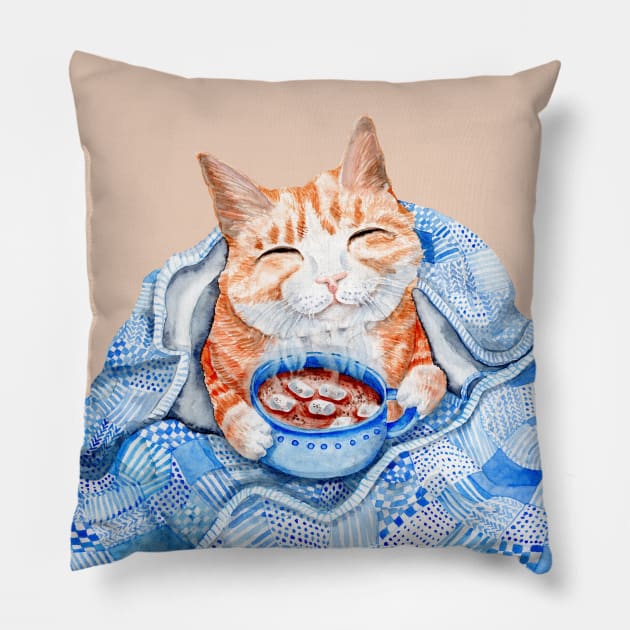 Cat with Hot Chocolate Pillow by Goosi