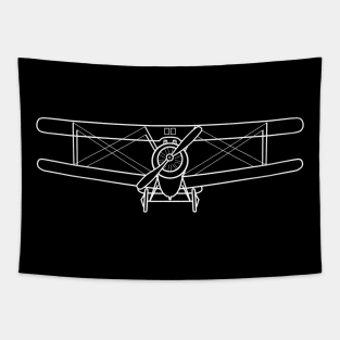 Vintage Sopwith Camel WW1 biplane fighter aircraft outline graphic (white) Tapestry