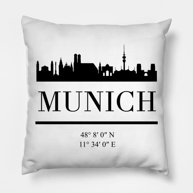 MUNICH GERMANY BLACK SILHOUETTE SKYLINE ART Pillow by deificusArt