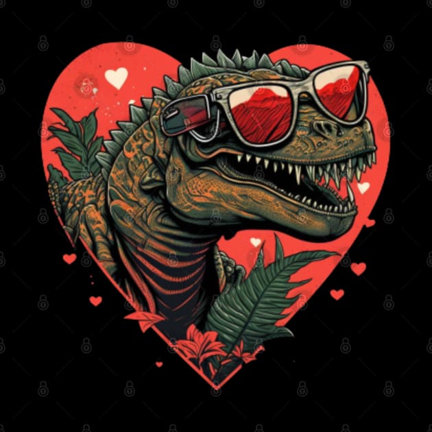 dinosaur valentines day wearing sunglasses by Teeshop