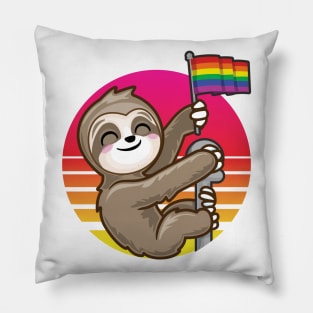 Sloth with Rainbow Flag Pride Retro Vintage Pillow