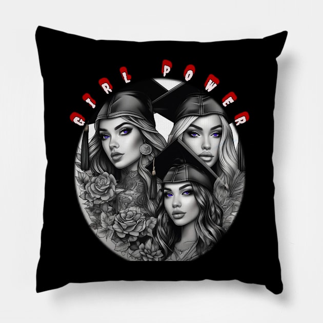 Girl power, 3 violet eyed graduates Pillow by sailorsam1805