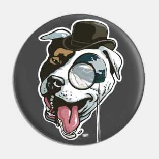 Hipster Pit Bull With Bowler Hat Monocle Pin