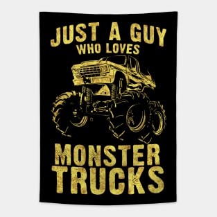 Just a Guy who Loves MONSTER TRUCKS awesome black and yellow distressed style Tapestry