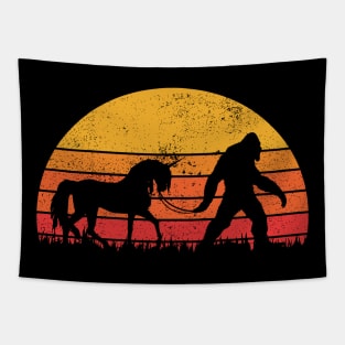 Bigfoot and Unicorn Walking In The Sunset Tapestry