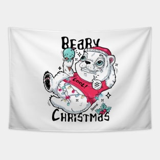 Beary Christmas polar bear and winter holiday pun Tapestry