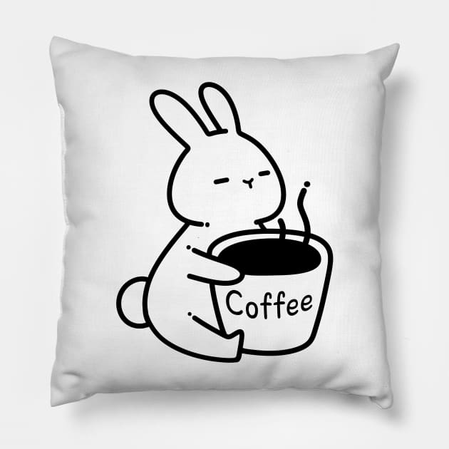 Bunny with Cup of Coffee | Coffee Lover Gifts | Handmade Illustrations by Atelier Serakara Pillow by Atelier Serakara