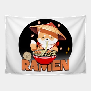 Ramen Lovers Kawaii Dog Eating Ramen Noodles Tapestry