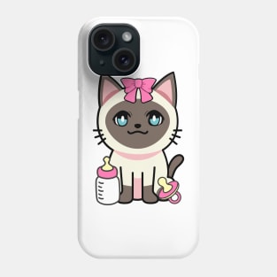 cute baby siamese cat wears a pink ribbon Phone Case