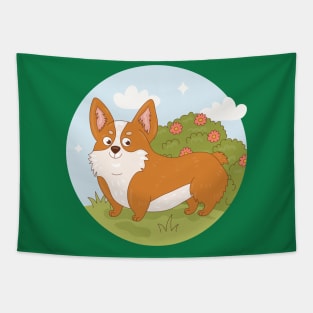 Corgi Hand Drawn Illustration Tapestry