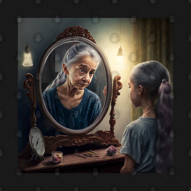 Little girl looking at mirror by ai1art