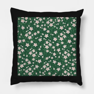 Watercolor Pink Floral Botanical Dark Green design Pillow