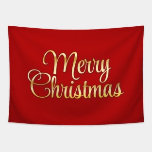 Merry Christmas lettering in red and gold color. Tapestry