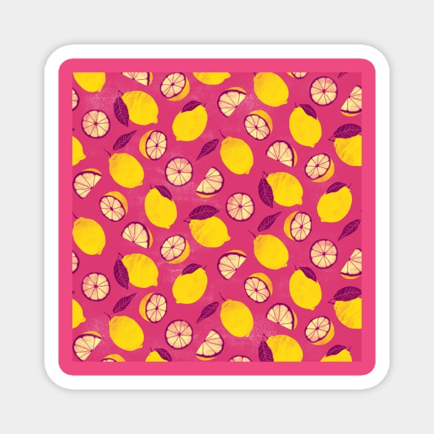 Hot Pink Summer Lemons Magnet by Carolina Díaz