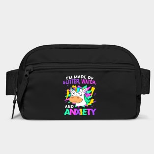 Funny Unicorn I’m Made of Glitter, Water, and Anxiety Retro 80’s Glitched Bag