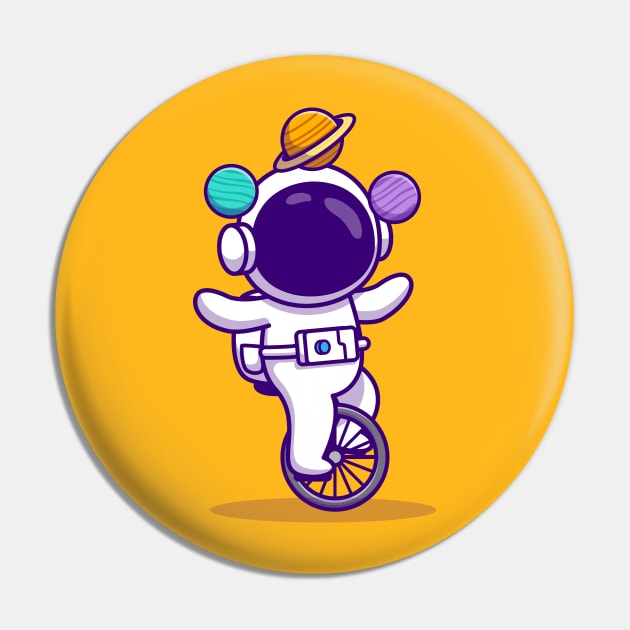 Cute Astronaut With Unicycle Bike And Planets Cartoon Pin by Catalyst Labs