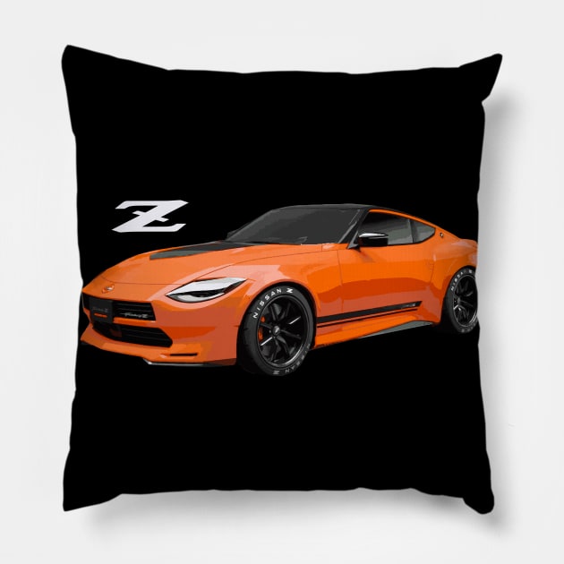 nissan Z Car z35 Fairlady proto 400 z orange Pillow by cowtown_cowboy