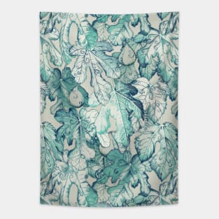 Fig Leaf Fancy - a pattern in teal and grey Tapestry