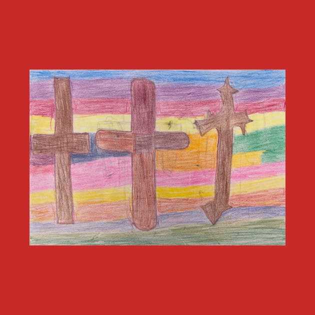 Three Wooden Crosses with Rainbow Background by PodmenikArt