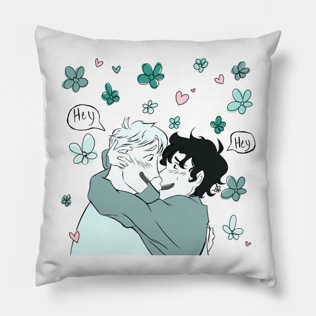 Nick and Charlie hugging with flowers (Heartstopper) Pillow by Sophprano