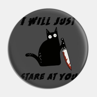 Scary black Cat with knife Halloween Funny Cat what Pin