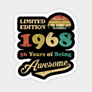 Made In October 1968 56 Years Of Being Awesome Vintage 56th Birthday Magnet