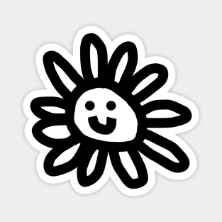 Black and White Daisy Flower Smiley Face Graphic Magnet