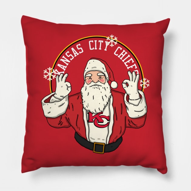 Santa Claus Loves Kansas City Chiefs Pillow by Luna Illustration