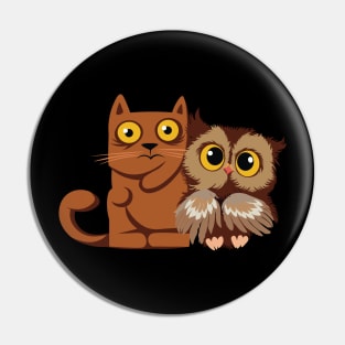 A Cat & An Owl Pin