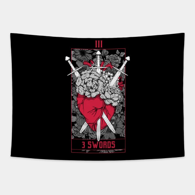 3 Swords Tarot Card - Red Tapestry by Jess Adams