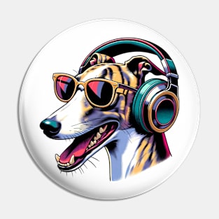 Whippet Smiling DJ in Vivid Japanese Artwork Style Pin