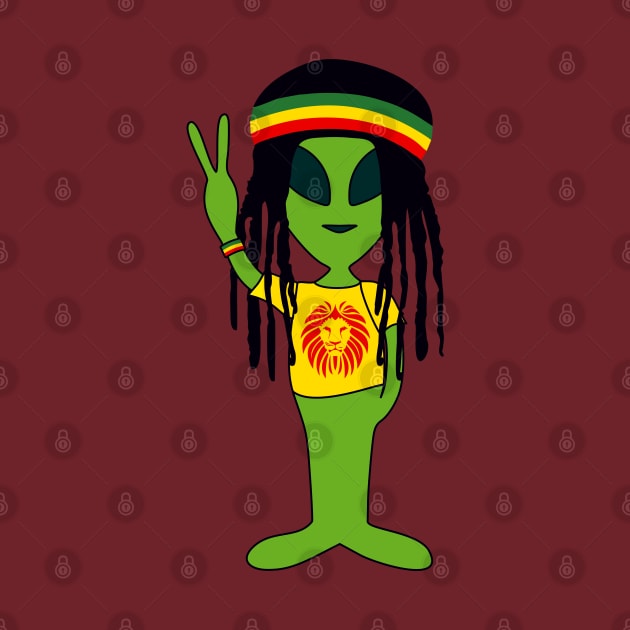 Peace Alien - Rasta Reggae Friend - Lion T-Shirt by EDDArt