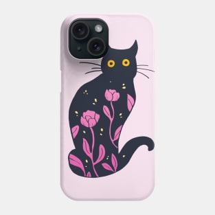 Kitty with pink flowers Phone Case