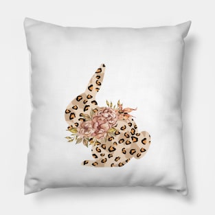 Cute leopard floral boho bunny silhouette illustratio Pillow