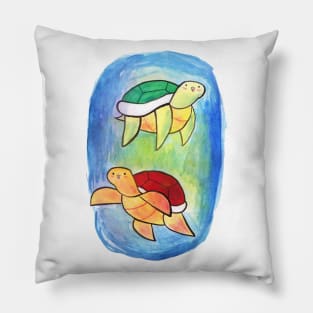 Swimming Watercolor Turtles Pillow