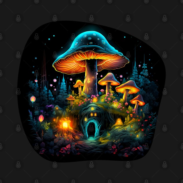 Cottagecore Psychedelic Moon Mushroom Village by VogueTime