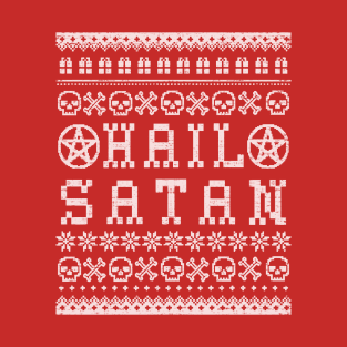 Funny HAIL SATAN Ugly Christmas Shirt Pentagram Skulls Devil Tee Shirt T-Shirt