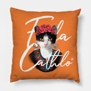 Orange TXW back Cat Frida Cathlo version of - Frida Kahlo Pillow