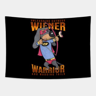 Cute Funny Super Doxie Dachshund Wiener Warrior Tapestry