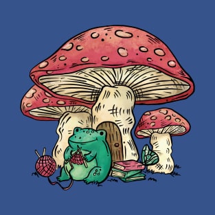 Cottagecore Aesthetic Mushrooms and Frog Cartoon T-Shirt