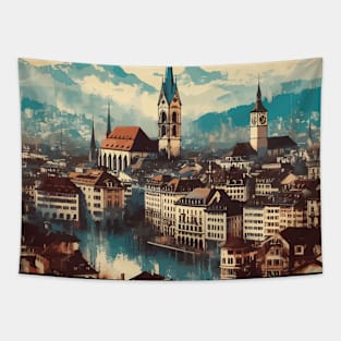 Vintage Zurich Impressionism Painting Tapestry