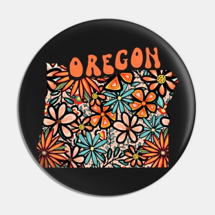 Oregon State Design | Artist Designed Illustration Featuring Oregon State Filled With Retro Flowers with Retro Hand-Lettering Pin