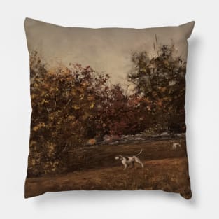 Point Dogs Hunting Oil on Canvas Pillow