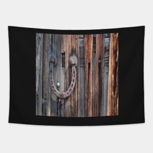 distressed barn wood rustic equestrian horseshoe Tapestry