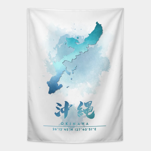 Okinawa Watercolor Map Tapestry by Takeda_Art