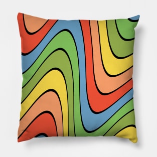 Fun Wavy Retro 70s Colorful Pillow