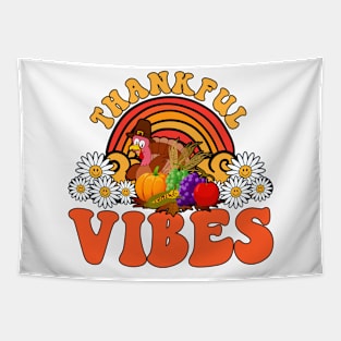 Thankful Vibes Turkey Rainbow Funny Retro Thanksgiving Women Tapestry