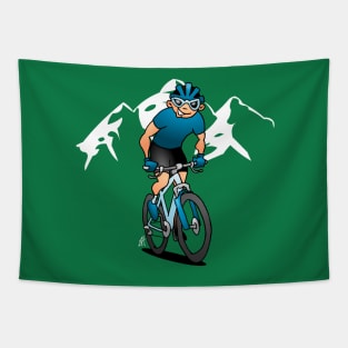 MTB - Mountain biker in the mountains Tapestry