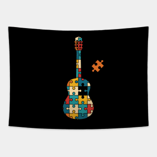 Retro Style Puzzle Classical Guitar Silhouette Tapestry